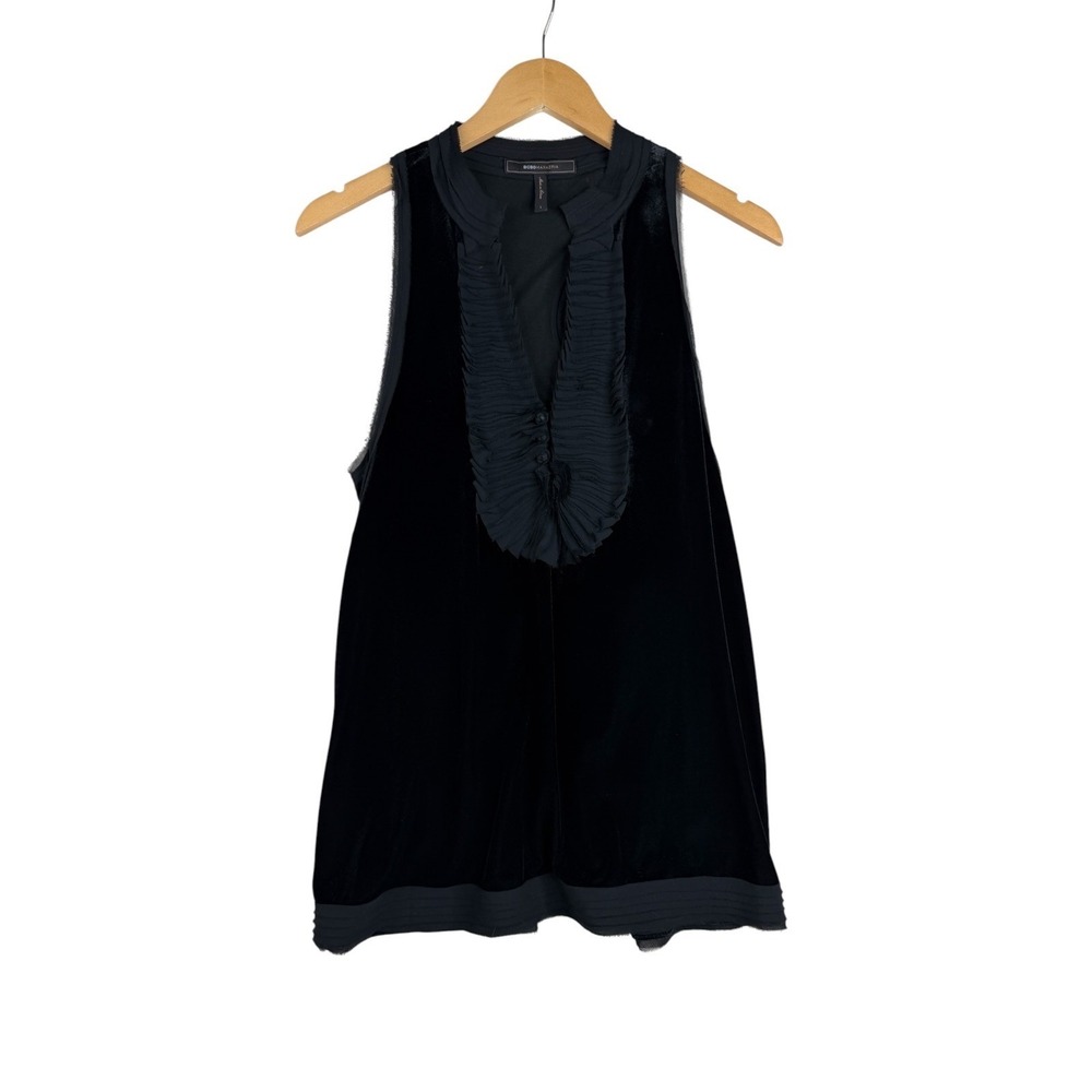 BCBGMaxazria Sleeveless Velvet Detail Mini Dress size Large Black - Picture 1 of 7